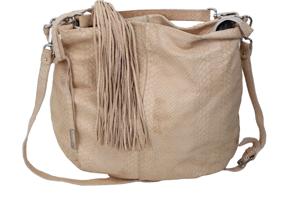 Vintage Gianni Chiarini Beige Snake Print Leather Tassel Shoulder Bag